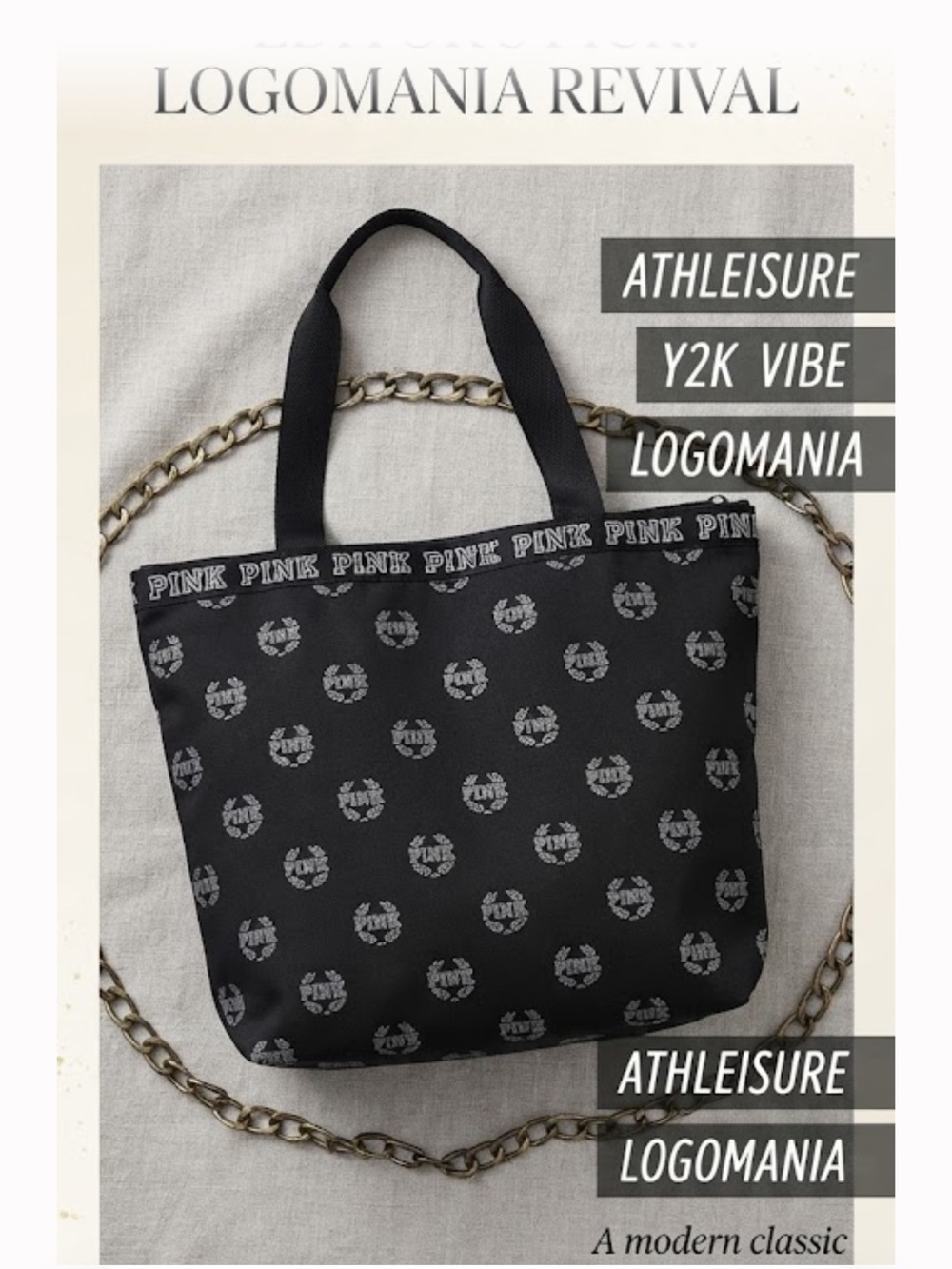 VS PINK Black Monogram Tote: Essential College Freshman Bag